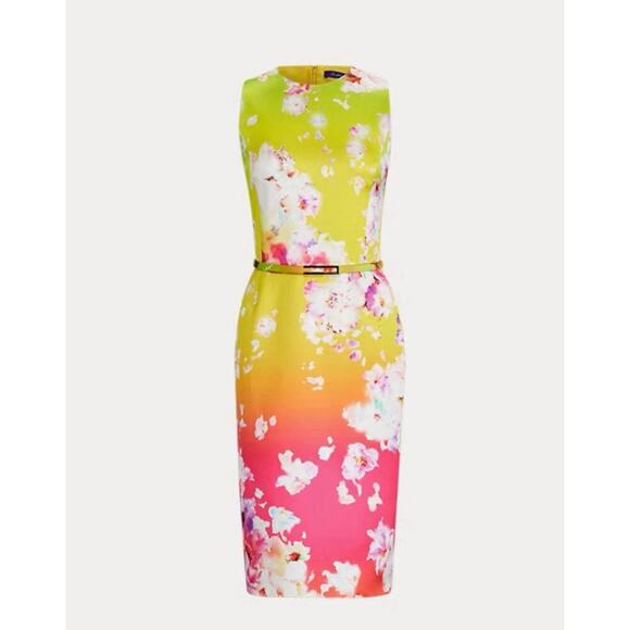 Ralph Lauren Collection Floral Belted Pencil Shift Dress 6 Midi Sleeveless $4K - Picture 2 of 14